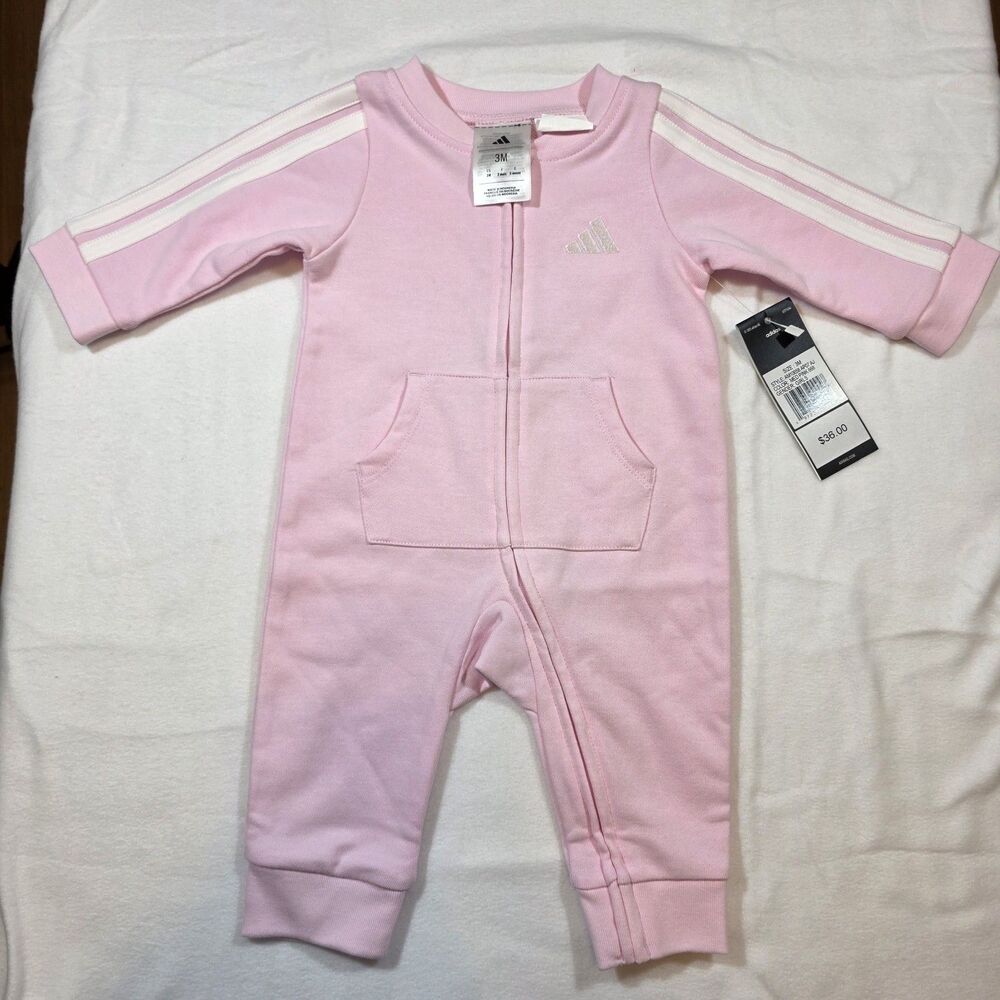 NWT Adidas Essentials Crew Neck Coverall Girls Baby Size 3 Months Pink